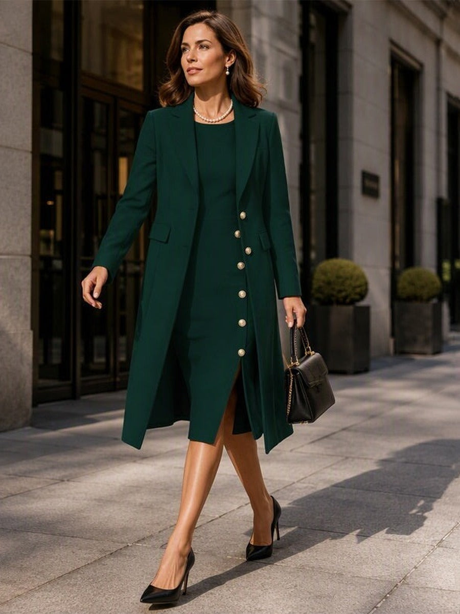 Santina | Long Blazer & Sleeveless Gold-Button Dress Set