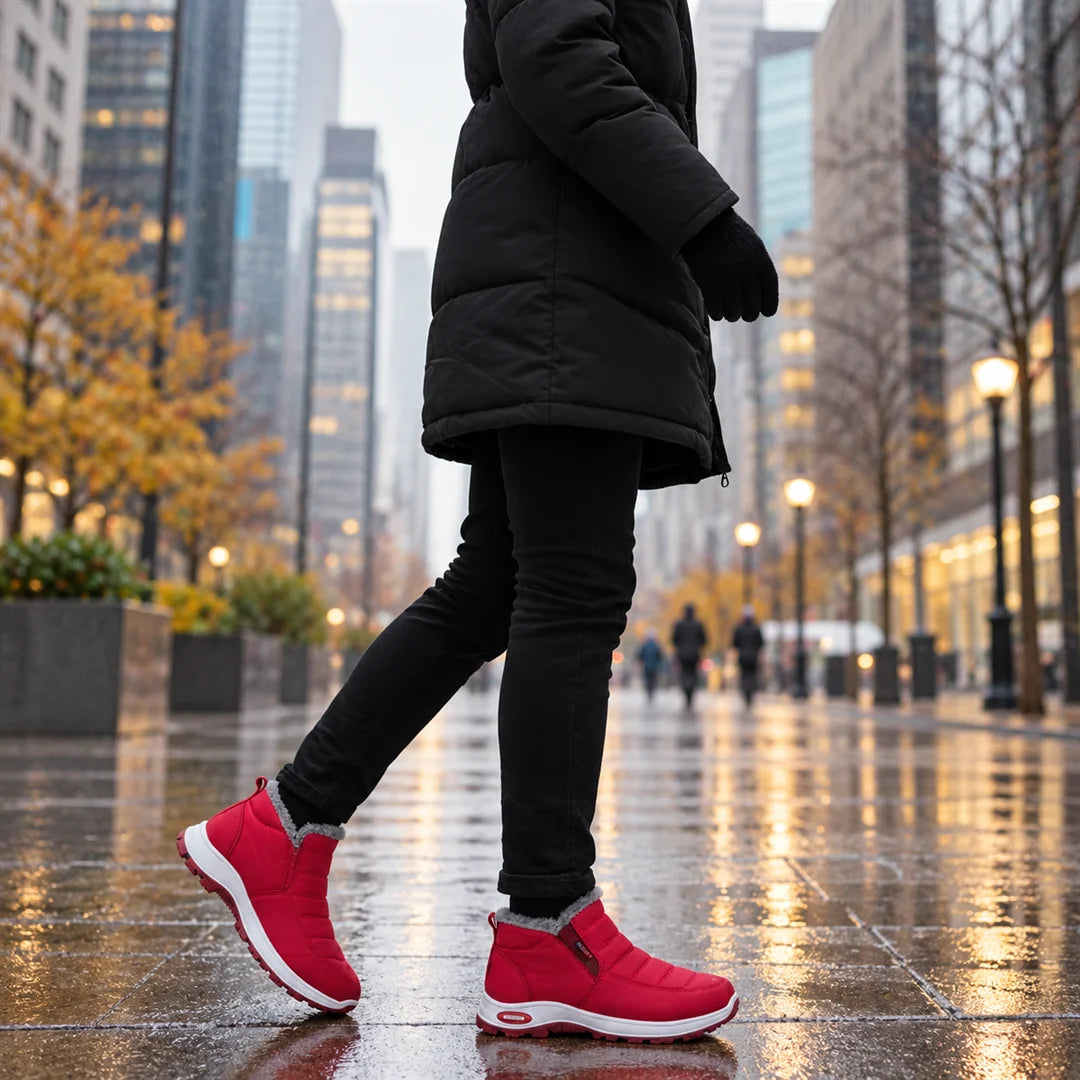 Walking in Sianna boots on a wet city street