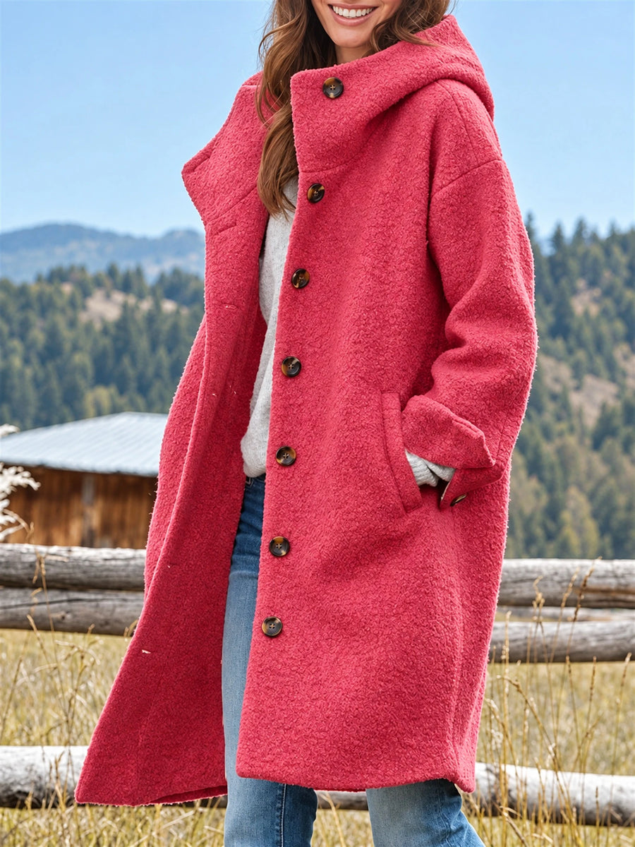 Victoria Women's Long Hooded Button-Front Fleece Coat - Nora & Rose Maine
