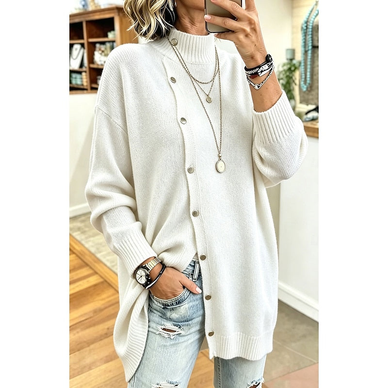 Sharon Longline Buttoned Turtleneck Cardigan - Nora & Rose Maine, view 3