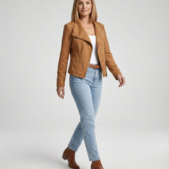 Isabella Women's Asymmetric-Zip Tailored Faux Suede Biker Soft-Touch Jacket - Nora & Rose Maine