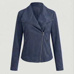 Isabella Women's Asymmetric-Zip Tailored Faux Suede Biker Soft-Touch Jacket - Nora & Rose Maine, view 10