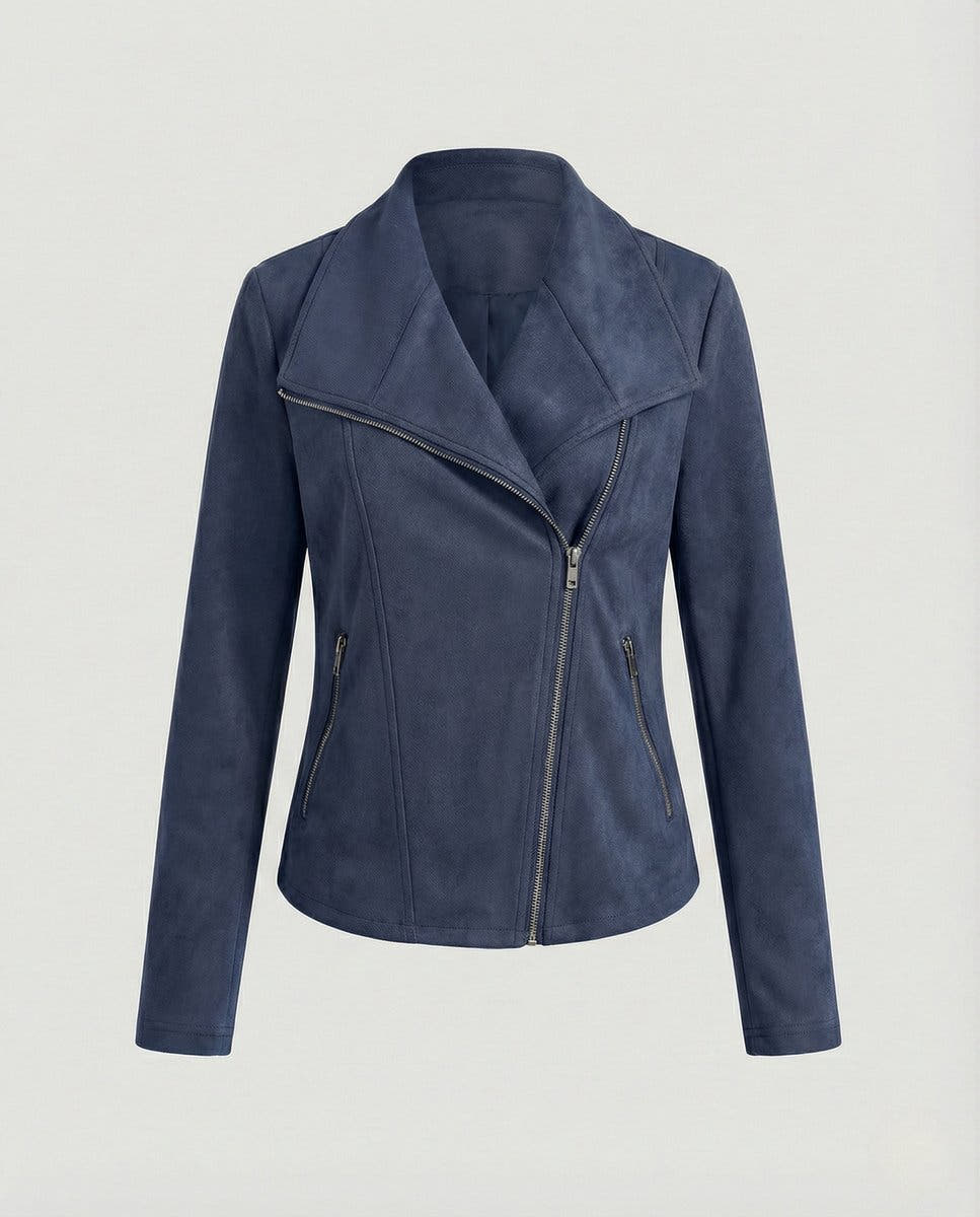 Isabella Women's Asymmetric-Zip Tailored Faux Suede Biker Soft-Touch Jacket - Nora & Rose Maine, view 10