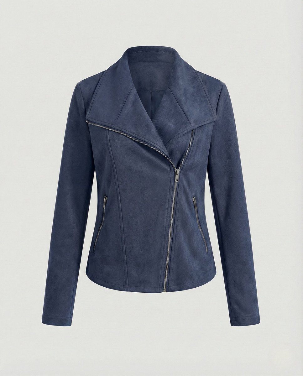 Isabella Women's Asymmetric-Zip Tailored Faux Suede Biker Soft-Touch Jacket - Nora & Rose Maine, view 10