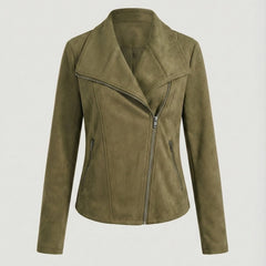 Isabella Women's Asymmetric-Zip Tailored Faux Suede Biker Soft-Touch Jacket - Nora & Rose Maine, view 11