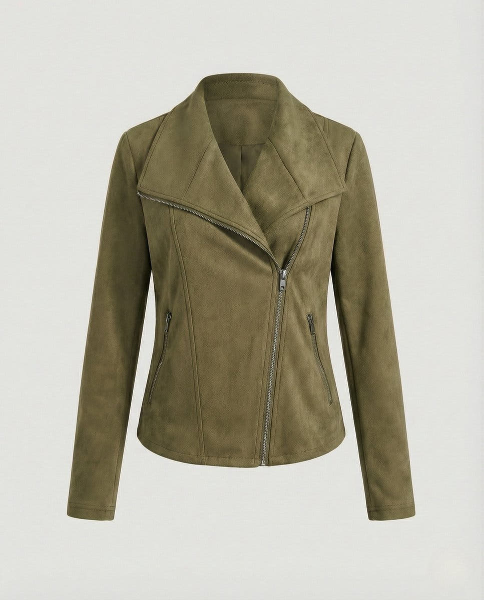 Isabella Women's Asymmetric-Zip Tailored Faux Suede Biker Soft-Touch Jacket - Nora & Rose Maine, view 11