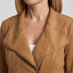 Isabella Women's Asymmetric-Zip Tailored Faux Suede Biker Soft-Touch Jacket - Nora & Rose Maine, view 3