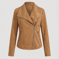 Isabella Women's Asymmetric-Zip Tailored Faux Suede Biker Soft-Touch Jacket - Nora & Rose Maine, view 5