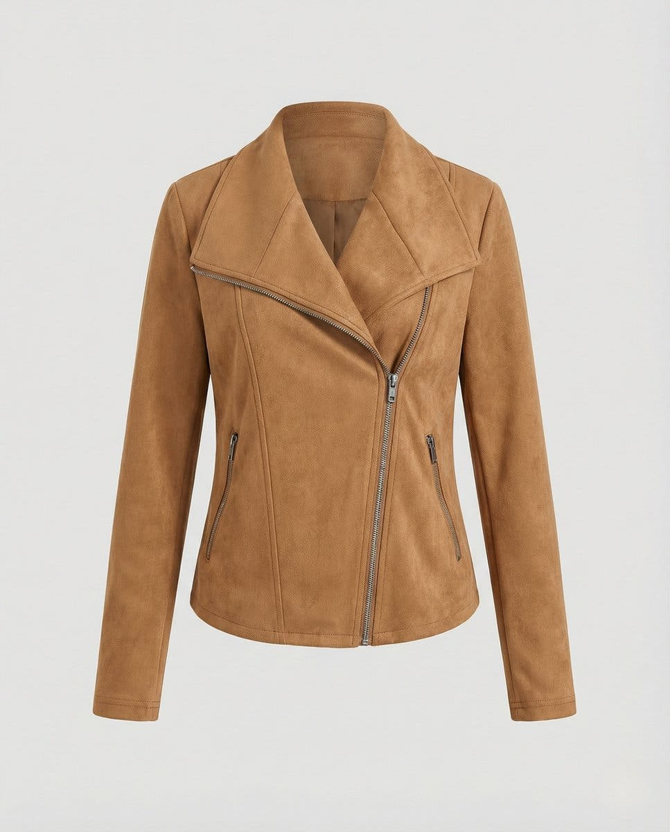 Isabella Women's Asymmetric-Zip Tailored Faux Suede Biker Soft-Touch Jacket - Nora & Rose Maine, view 5
