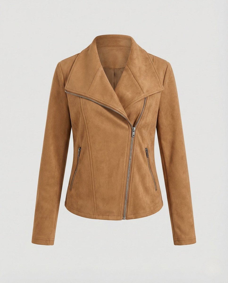 Isabella Women's Asymmetric-Zip Tailored Faux Suede Biker Soft-Touch Jacket - Nora & Rose Maine, view 5