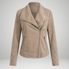 Isabella Women's Asymmetric-Zip Tailored Faux Suede Biker Soft-Touch Jacket - Nora & Rose Maine, view 6