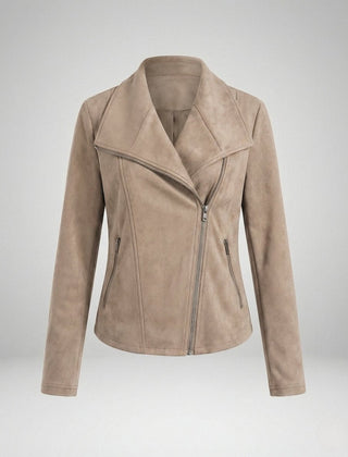 Isabella Women's Asymmetric-Zip Tailored Faux Suede Biker Soft-Touch Jacket - Nora & Rose Maine, view 6