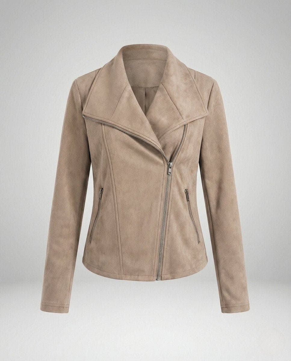 Isabella Women's Asymmetric-Zip Tailored Faux Suede Biker Soft-Touch Jacket - Nora & Rose Maine, view 6