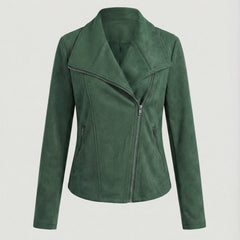 Isabella Women's Asymmetric-Zip Tailored Faux Suede Biker Soft-Touch Jacket - Nora & Rose Maine, view 7
