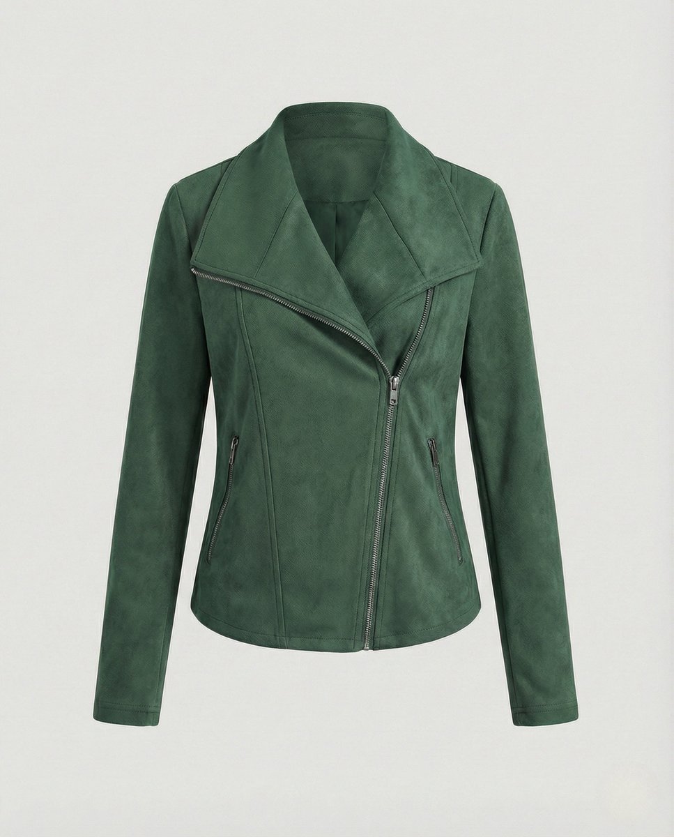 Isabella Women's Asymmetric-Zip Tailored Faux Suede Biker Soft-Touch Jacket - Nora & Rose Maine, view 7