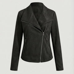 Isabella Women's Asymmetric-Zip Tailored Faux Suede Biker Soft-Touch Jacket - Nora & Rose Maine, view 8
