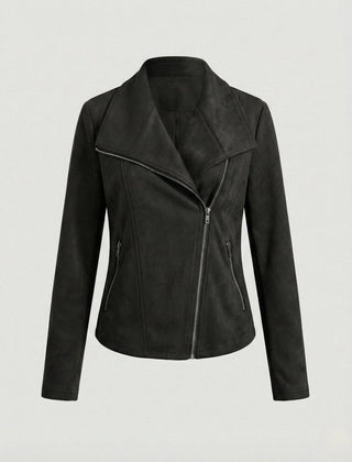 Isabella Women's Asymmetric-Zip Tailored Faux Suede Biker Soft-Touch Jacket - Nora & Rose Maine, view 8