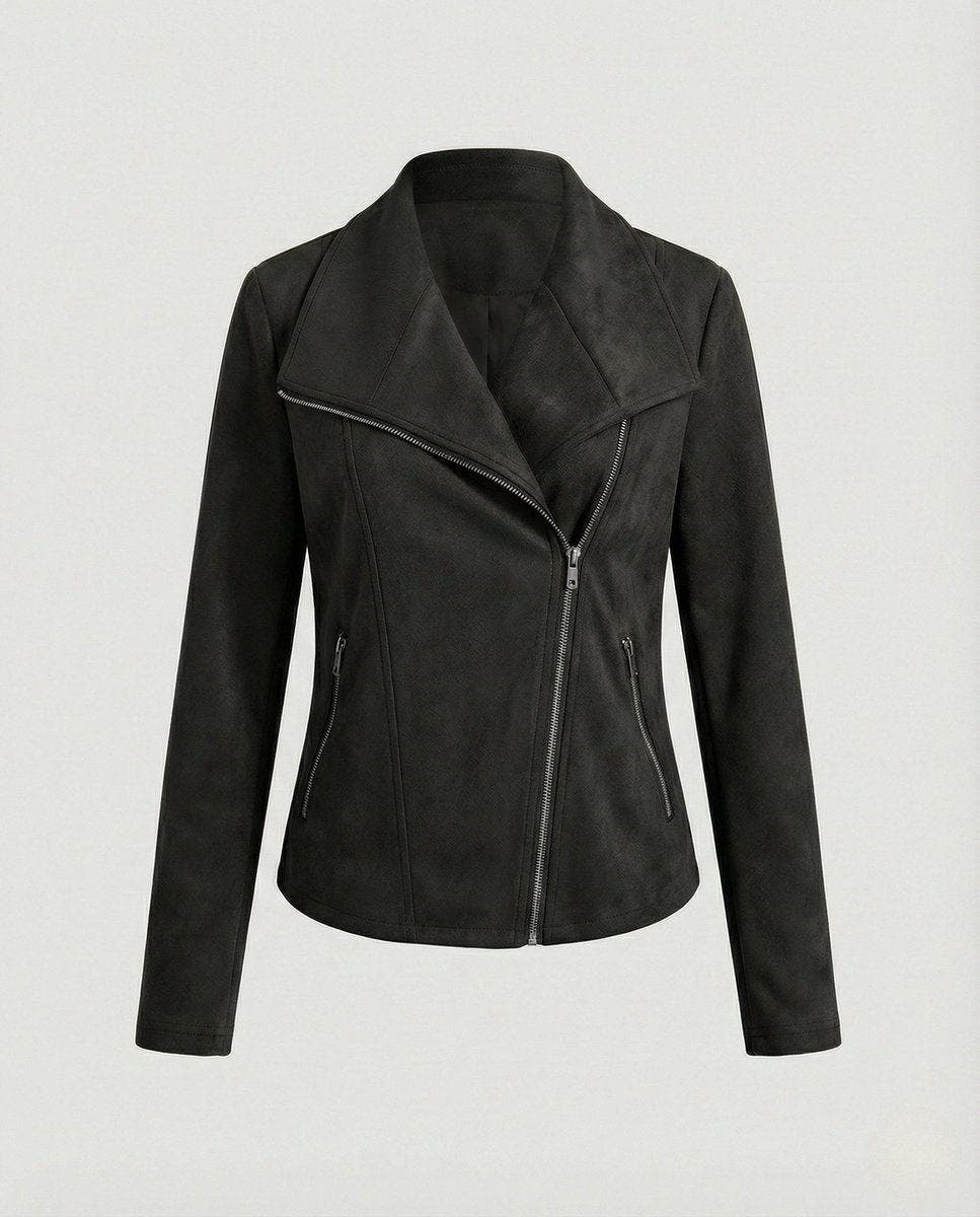 Isabella Women's Asymmetric-Zip Tailored Faux Suede Biker Soft-Touch Jacket - Nora & Rose Maine, view 8