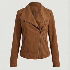 Isabella Women's Asymmetric-Zip Tailored Faux Suede Biker Soft-Touch Jacket - Nora & Rose Maine, view 9