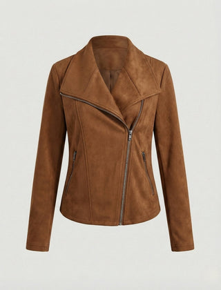 Isabella Women's Asymmetric-Zip Tailored Faux Suede Biker Soft-Touch Jacket - Nora & Rose Maine, view 9