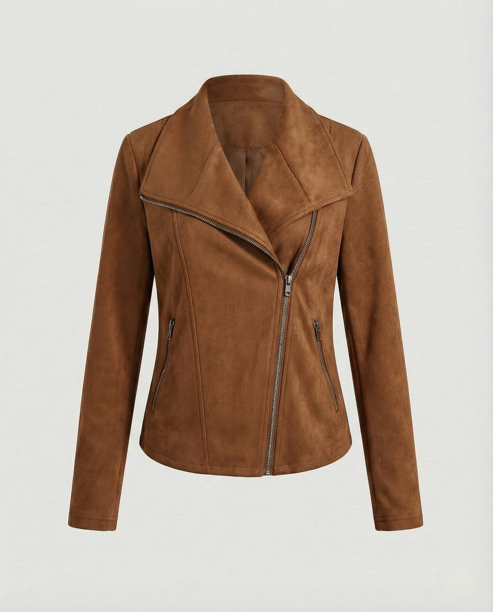 Isabella Women's Asymmetric-Zip Tailored Faux Suede Biker Soft-Touch Jacket - Nora & Rose Maine, view 9