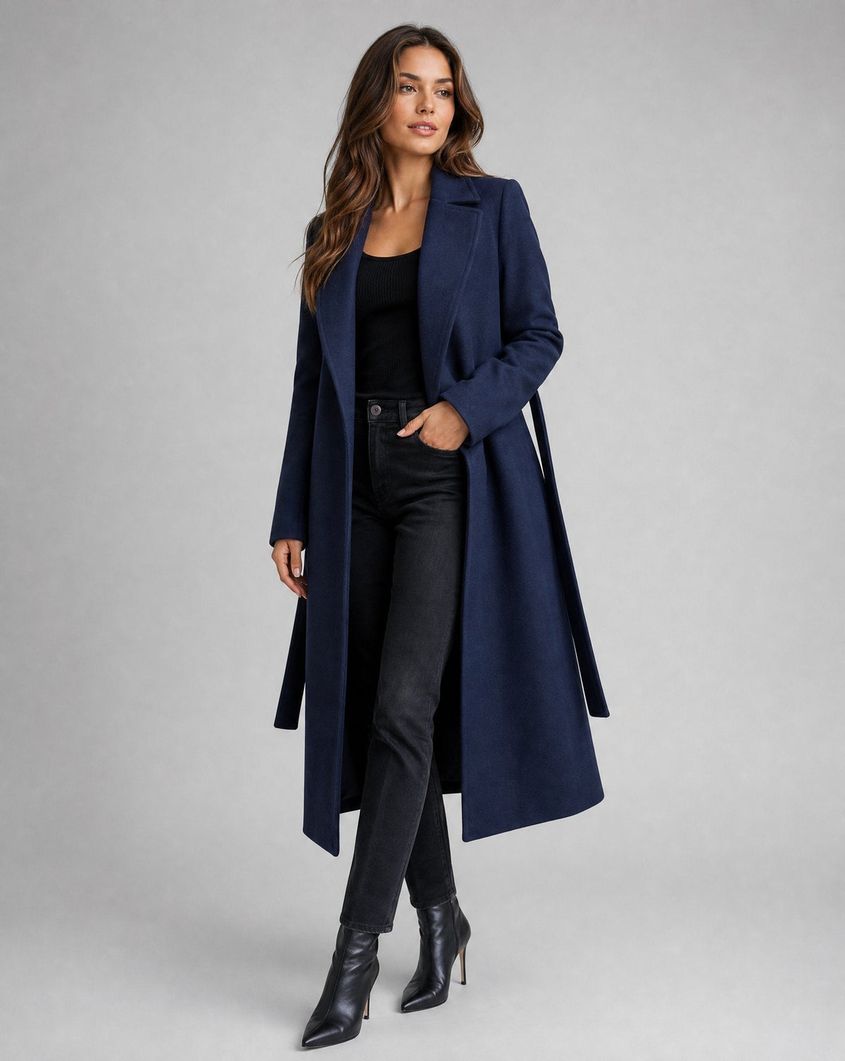 Luna Women's Belted Soft-Knit Long Lapel Trench Coat - Nora & Rose Maine, view 2