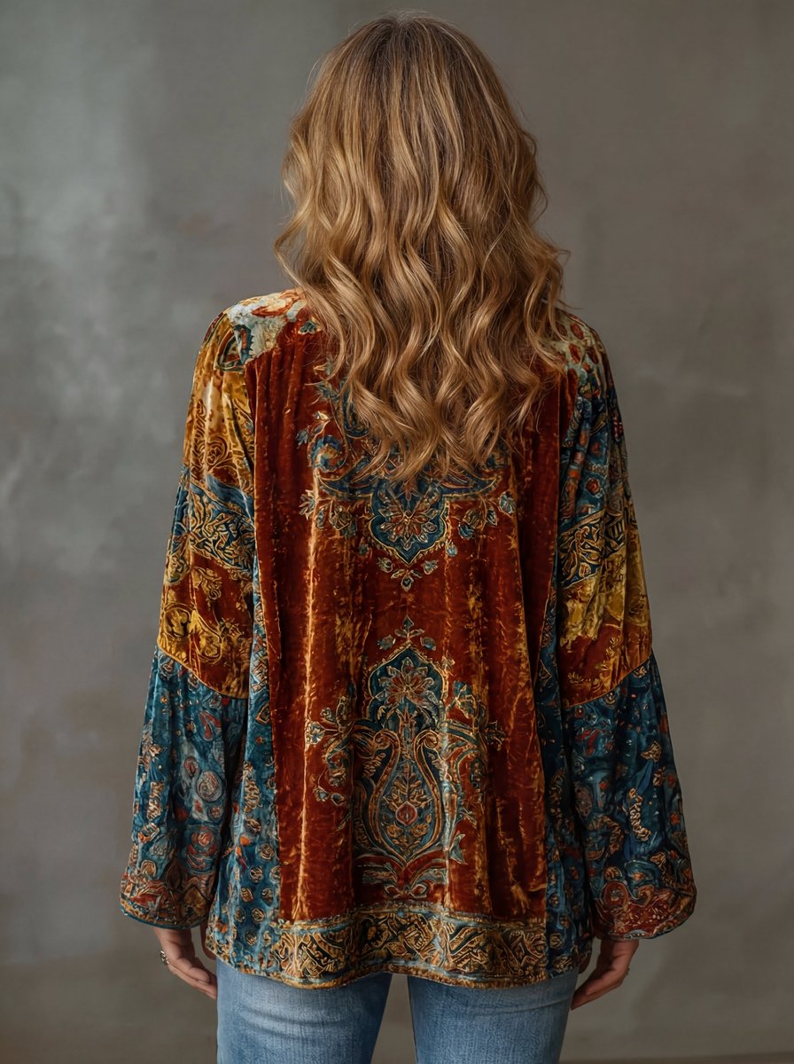 Sophia Women's Boho Quilted Jacket Loose Fit Vintage Kimono Cardigan - Nora & Rose Maine, view 2