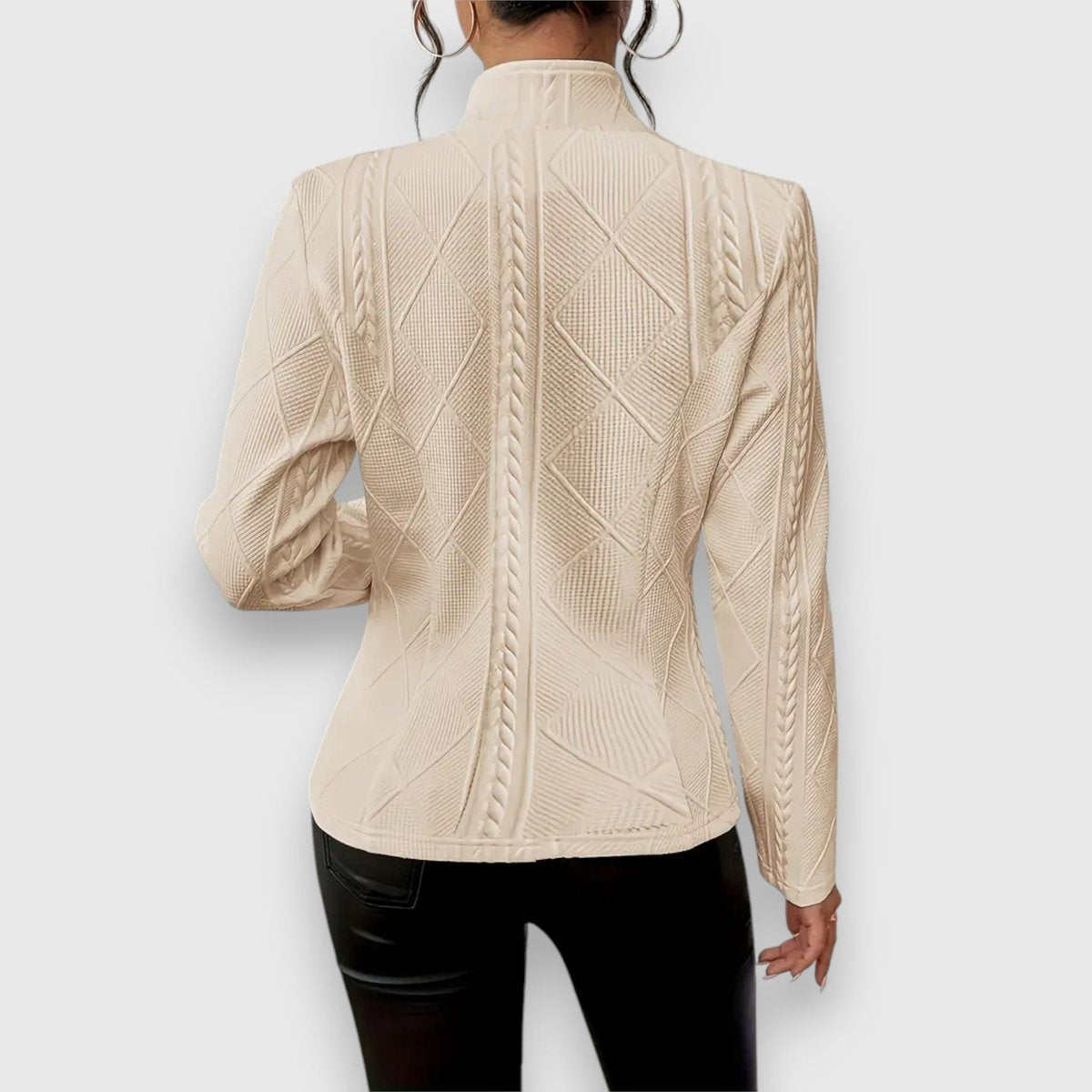 Scarlett Women's Cable-Knit Mock-Neck Long-Sleeve Fitted Sweater - Nora & Rose Maine, view 8