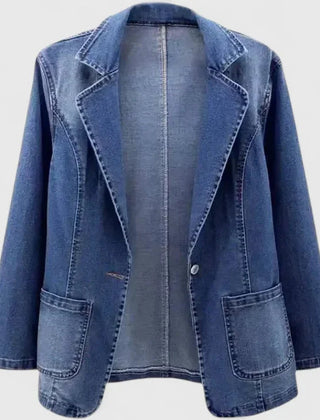 Grace Women's Casual Denim Blazer Jacket Single-Button Open Front - Nora & Rose Maine, view 3