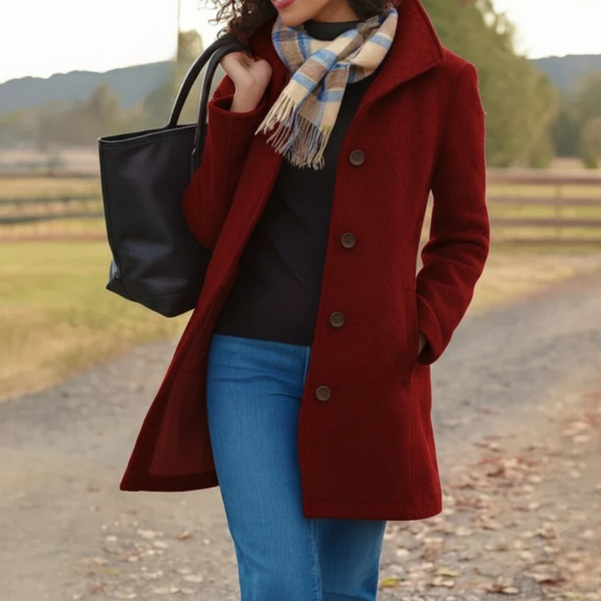 Emma Women's Classic Mid-Length Single-Breasted Soft-Knit Coat - Nora & Rose Maine, view 7