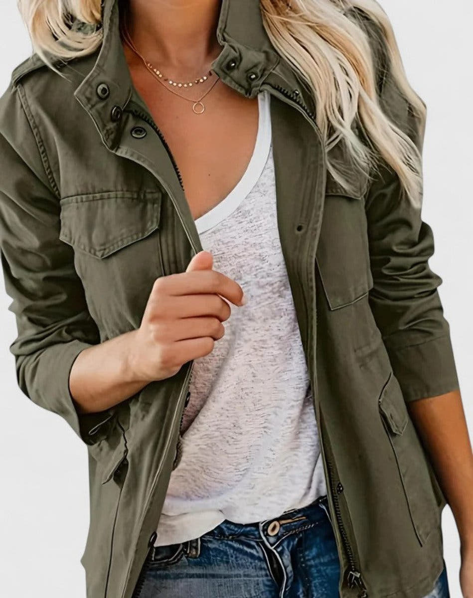 Luna Women's Coat Lightweight Utility Jacket Drawstring Waist - Nora & Rose Maine, view 4