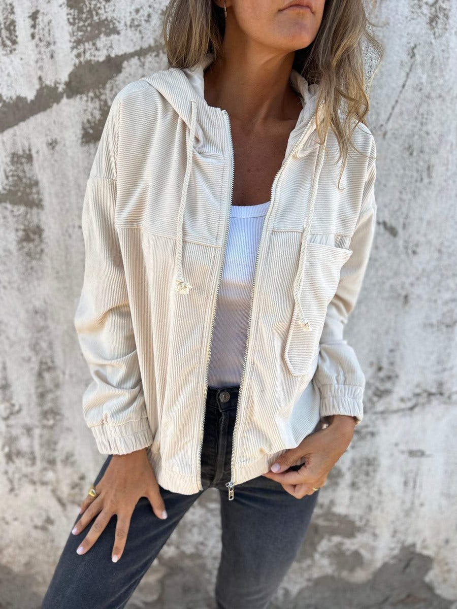 Scarlett Women's Ribbed Hooded Zip-Up Quilted Jacket Oversized Fit - Nora & Rose Maine, view 5