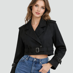 Madison Women's Cropped Double-Breasted Belted Trench Coat Jacket - Nora & Rose Maine, view 10