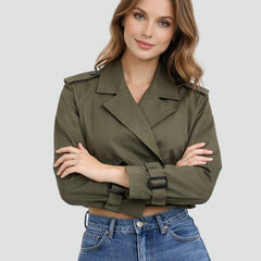 Madison Women's Cropped Double-Breasted Belted Trench Coat Jacket - Nora & Rose Maine, view 2