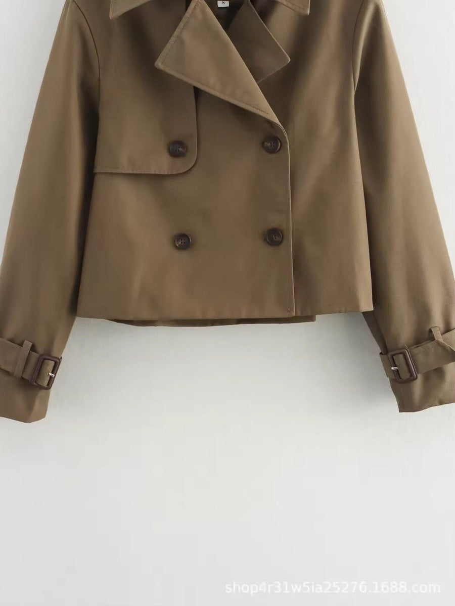 Olivia Women's Cropped Double-Breasted Trench Coat Buckle Cuff - Nora & Rose Maine