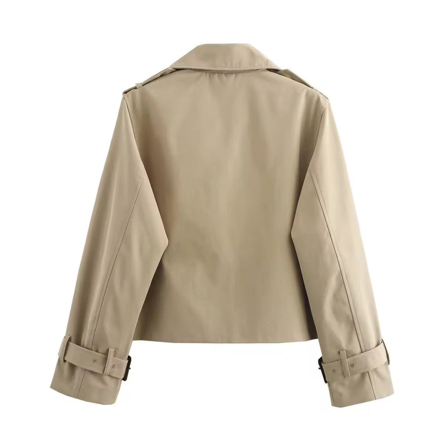 Olivia Women's Cropped Double-Breasted Trench Coat Buckle Cuff - Nora & Rose Maine, view 2