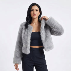 Mia Women's Cropped Faux Fur Cardigan Jacket - Nora & Rose Maine