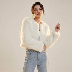 Mia Women's Cropped Faux Fur Cardigan Jacket - Nora & Rose Maine, view 2