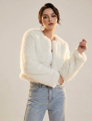 Mia Women's Cropped Faux Fur Cardigan Jacket - Nora & Rose Maine, view 2