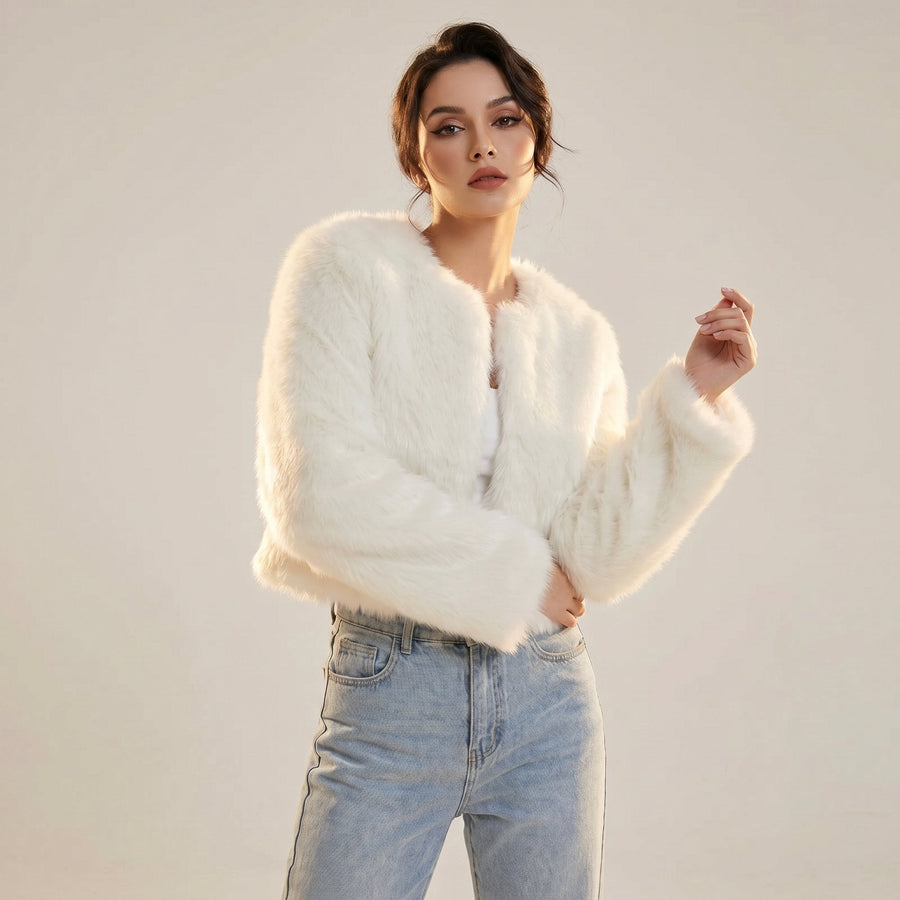 Mia Women's Cropped Faux Fur Cardigan Jacket - Nora & Rose Maine, view 2