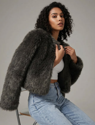 Mia Women's Cropped Faux Fur Cardigan Jacket - Nora & Rose Maine, view 3
