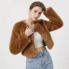 Mia Women's Cropped Faux Fur Cardigan Jacket - Nora & Rose Maine, view 4