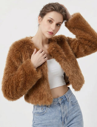 Mia Women's Cropped Faux Fur Cardigan Jacket - Nora & Rose Maine, view 4