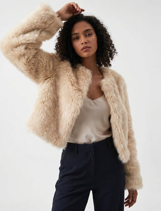 Mia Women's Cropped Faux Fur Cardigan Jacket - Nora & Rose Maine, view 5