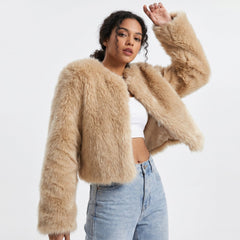 Mia Women's Cropped Faux Fur Cardigan Jacket - Nora & Rose Maine, view 6