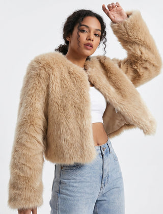 Mia Women's Cropped Faux Fur Cardigan Jacket - Nora & Rose Maine, view 6