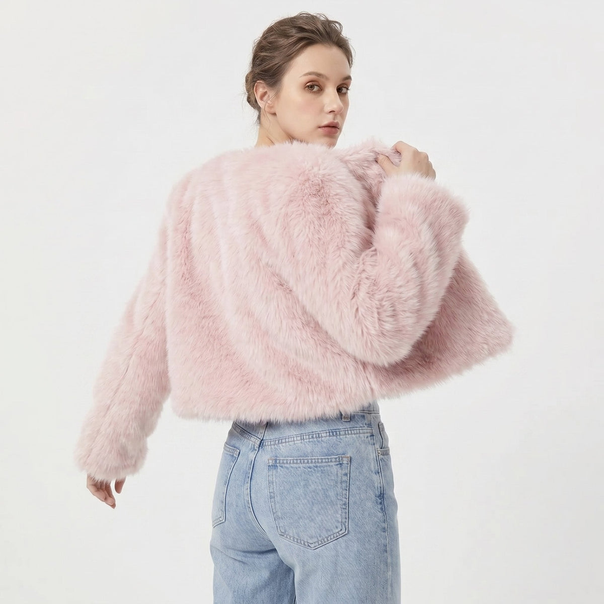 Mia Women's Cropped Faux Fur Cardigan Jacket - Nora & Rose Maine, view 7