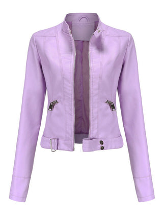 Victoria Women's Cropped Faux Leather Jacket Stand-Collar Moto Biker - Nora & Rose Maine, view 4