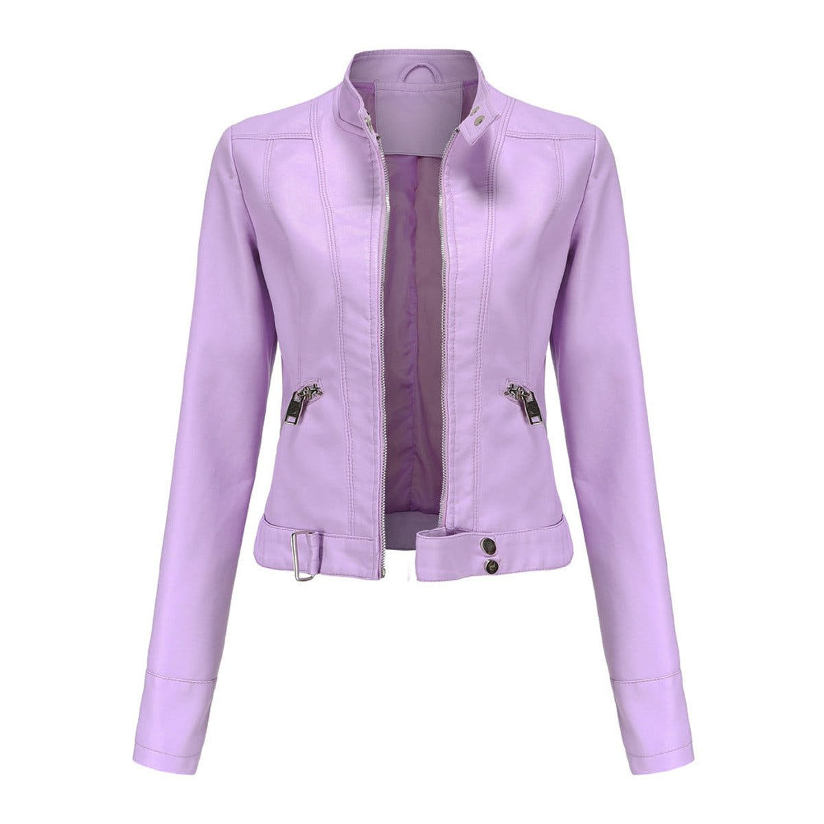 Victoria Women's Cropped Faux Leather Jacket Stand-Collar Moto Biker - Nora & Rose Maine, view 4