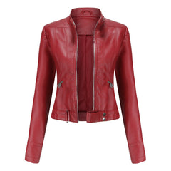 Victoria Women's Cropped Faux Leather Jacket Stand-Collar Moto Biker - Nora & Rose Maine, view 5